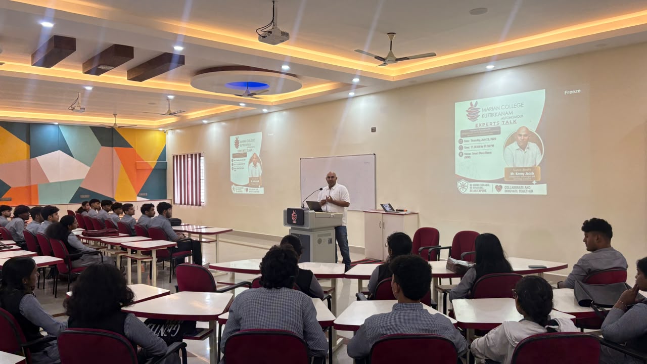 Kenney Jacob delivering an Experts Talk at Marian College Kuttikkanam
